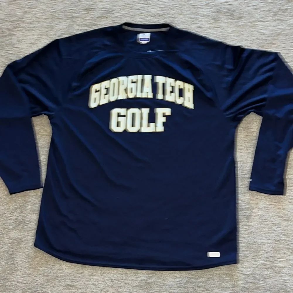 Navy Blue Russell GT Georgia Tech Yellowjackets Golf Team pullover LS T shirt L